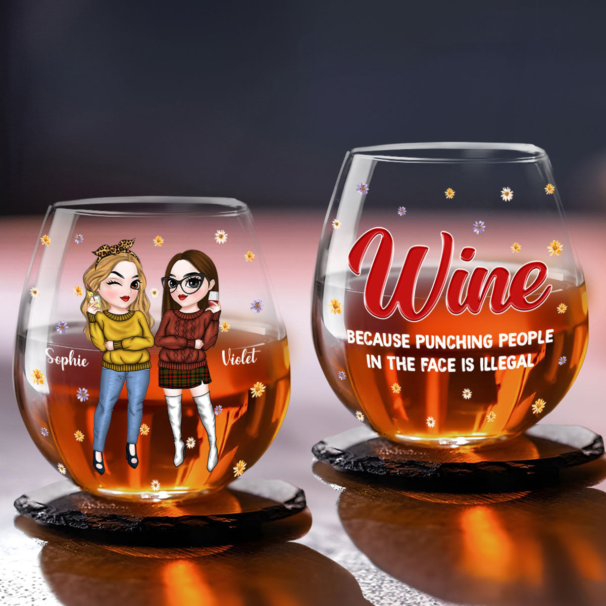 Punching People In The Face Is Illegal - Personalized Custom Wine Glass