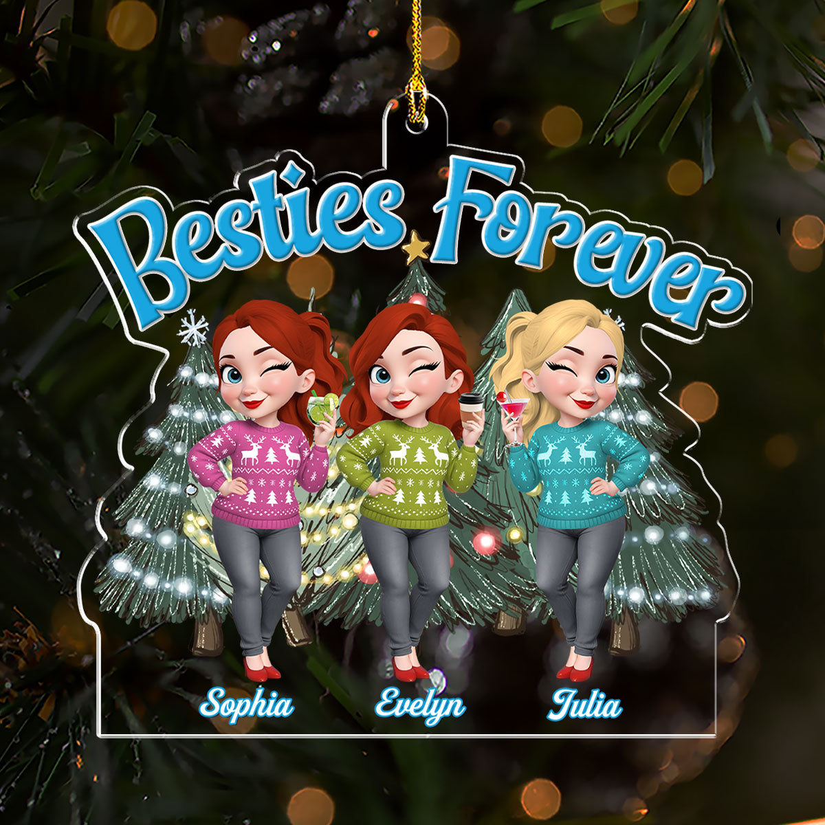 Sisters Bond Christmas - Personalized Custom Acrylic Ornament