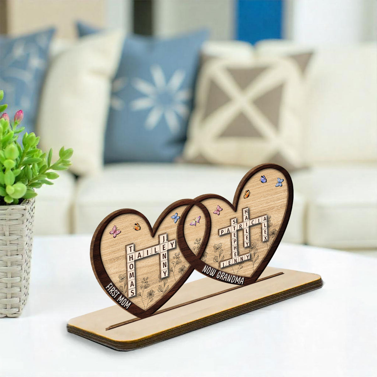 First Mom Now Grandma - Personalized Custom 2-Layer Wood Plaque With Flat Base