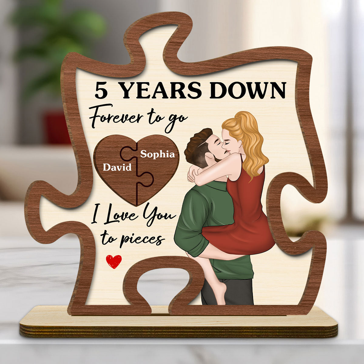 Love You To Pieces - Personalized Custom 2-Layer Wood Plaque With Flat Base