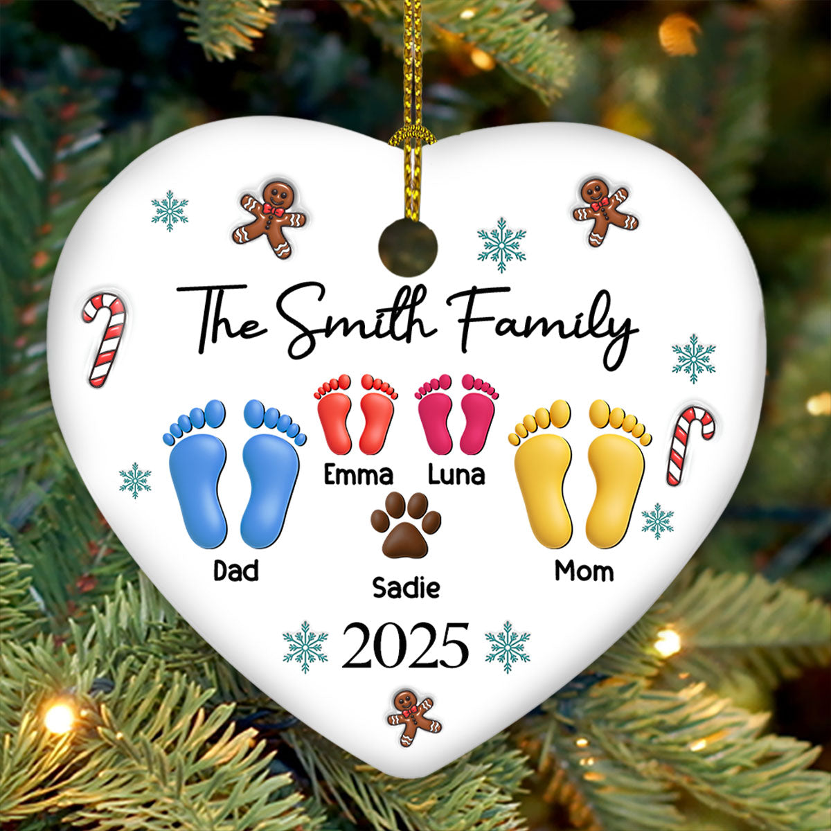 Family Together Christmas 2025 - Personalized Custom 3D Effect Ceramic Ornament