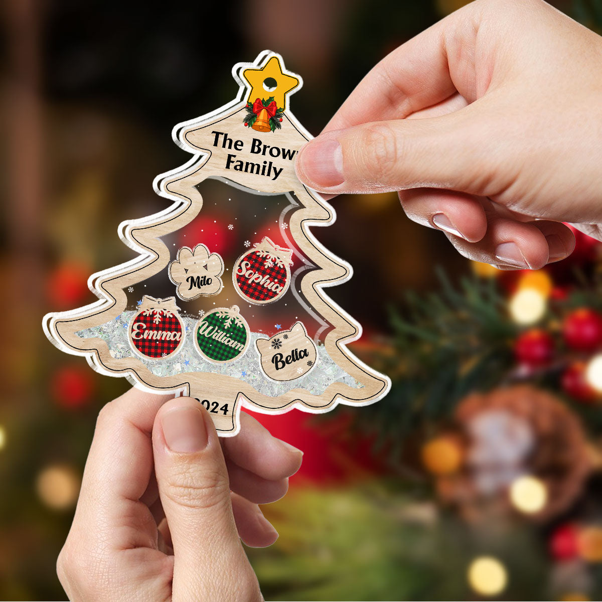 Family With Pet Charm - Personalized Custom Acrylic Shaker Ornament