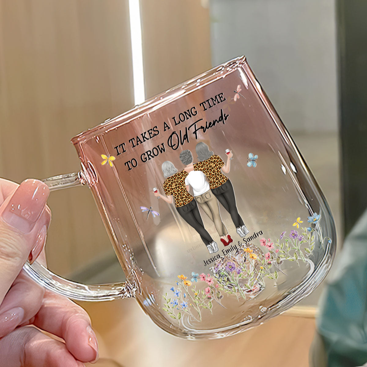 It Takes A Long Time To Grow An Old Friend - Personalized Custom Pink Gradient Glass Mug