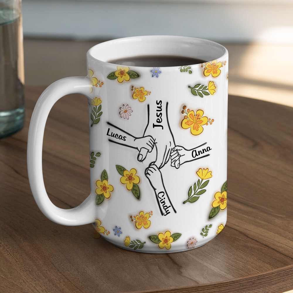 Jesus Holds Our Hand And Our Heart - Personalized Custom 3D Inflated Effect Mug