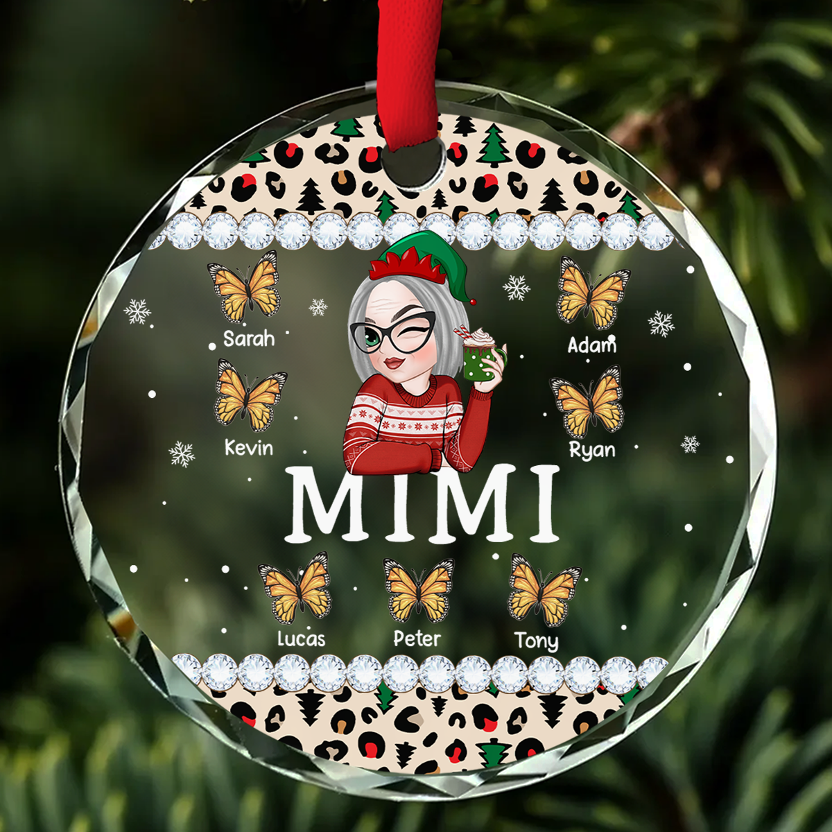 Grandma And Kids - Personalized Custom Glass Ornament