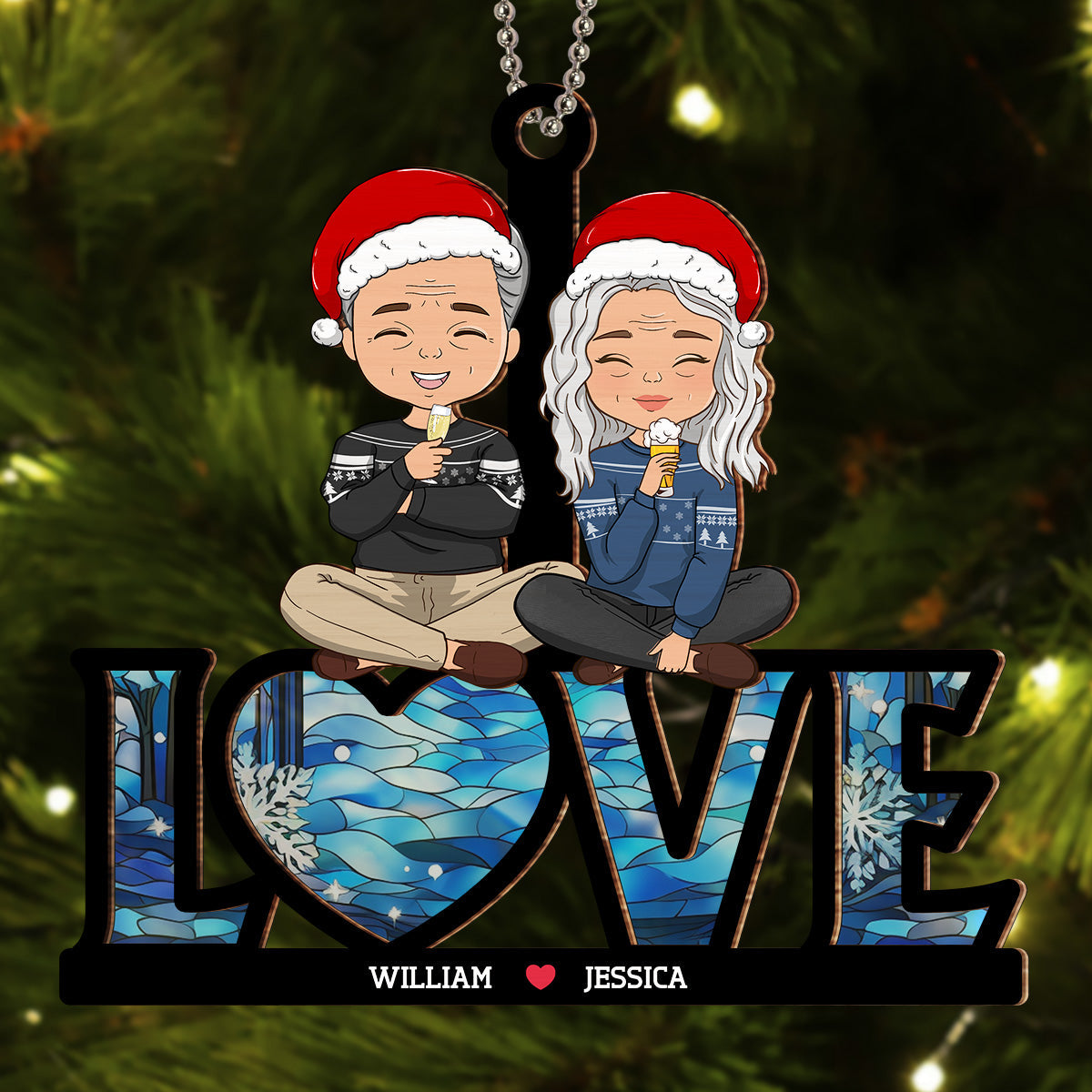 Couple Sitting Together - Personalized Custom Suncatcher Ornament