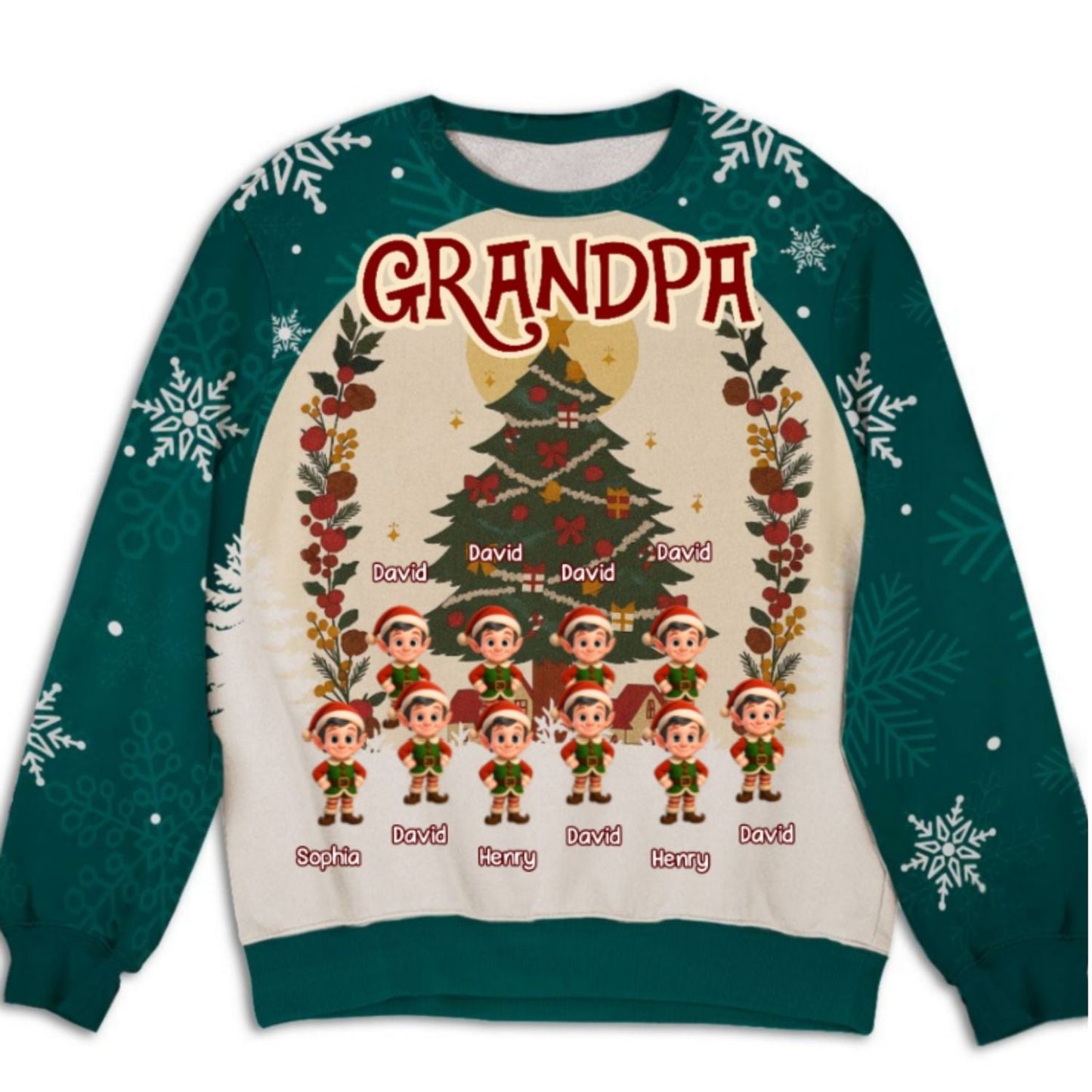 Grandkids Snowflake Red - Personalized Custom All-Over-Print Sweatshirt