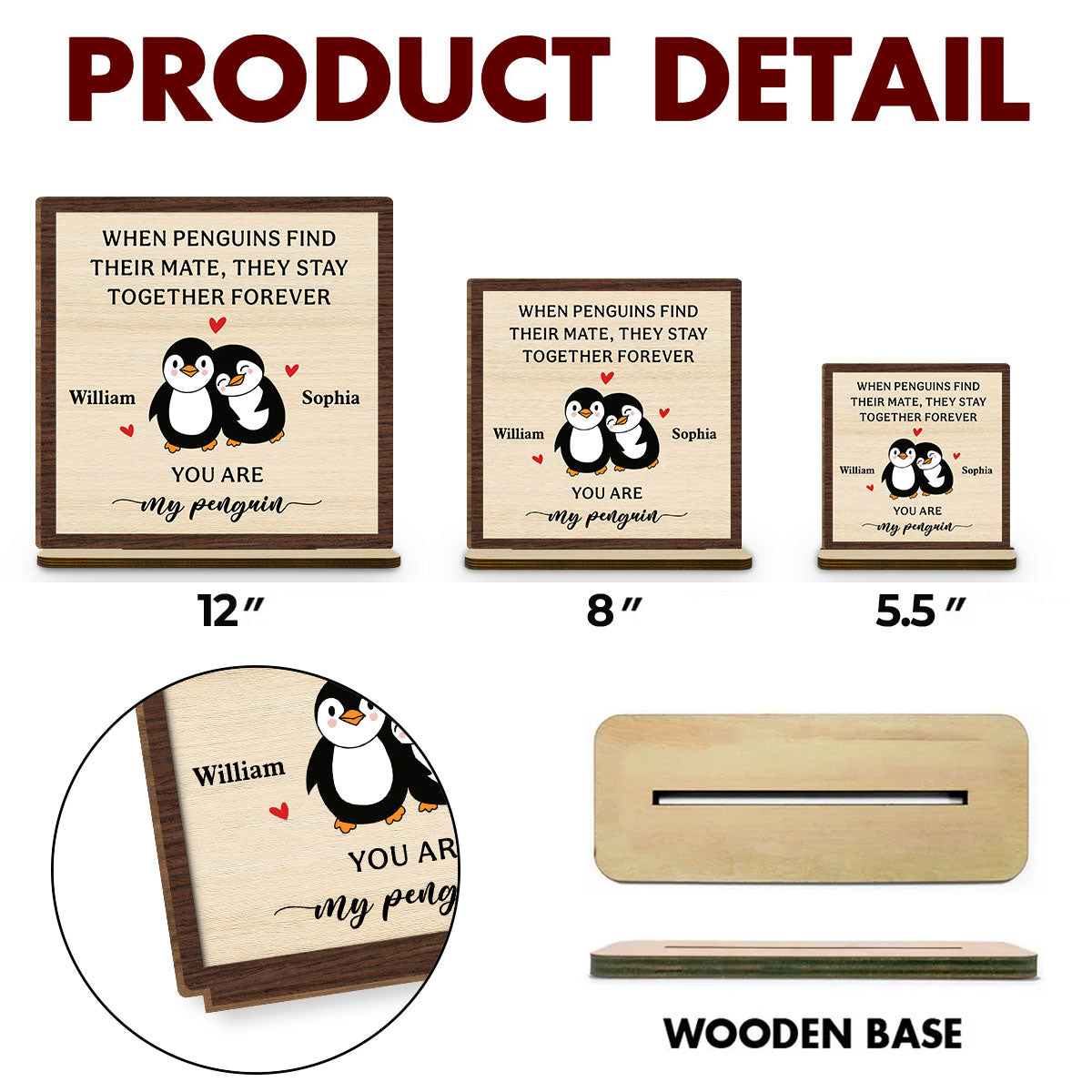 Together Forever - Personalized Custom 2-Layer Wood Plaque With Flat Base