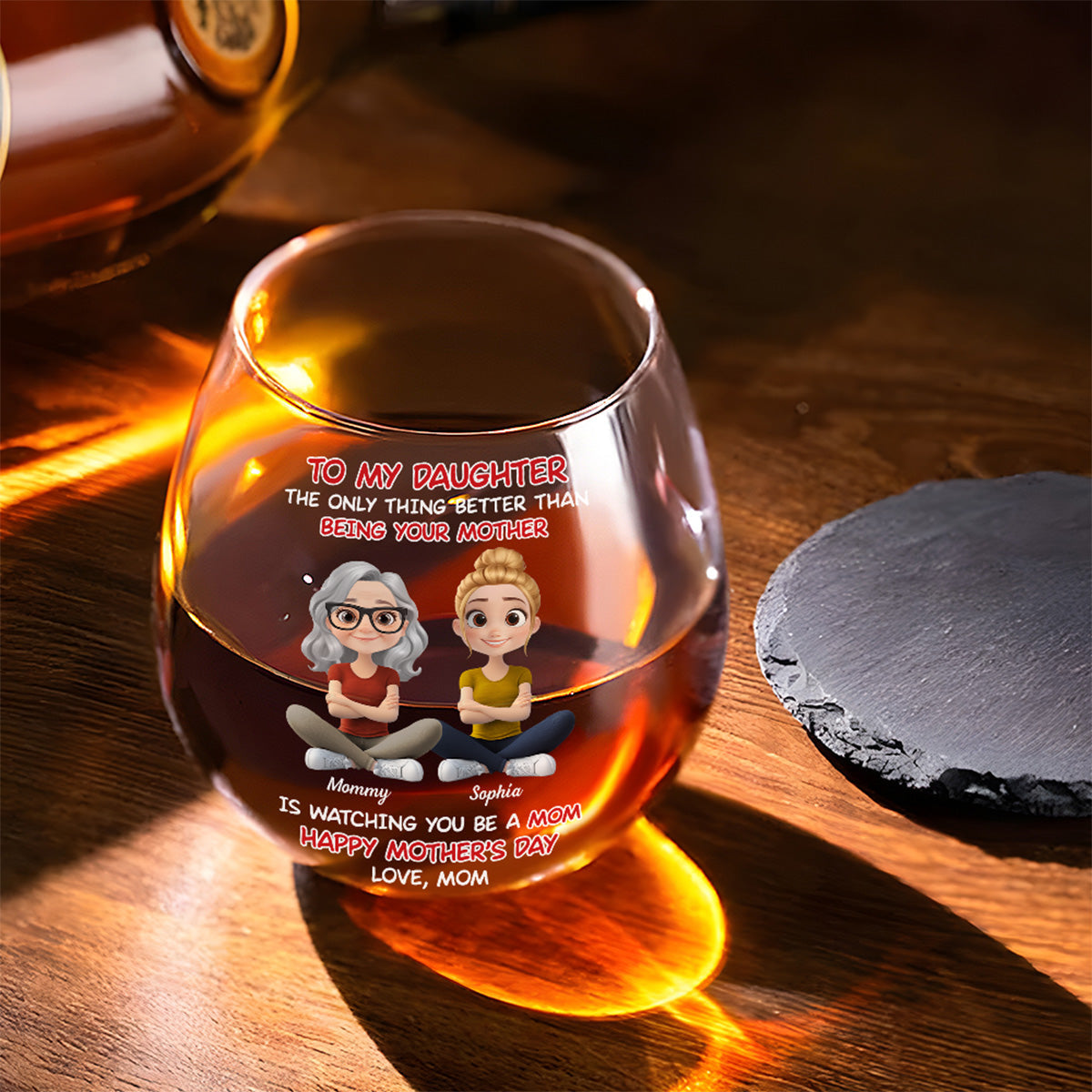 To My Daughter Cartoonize - Personalized Custom Wine Glass