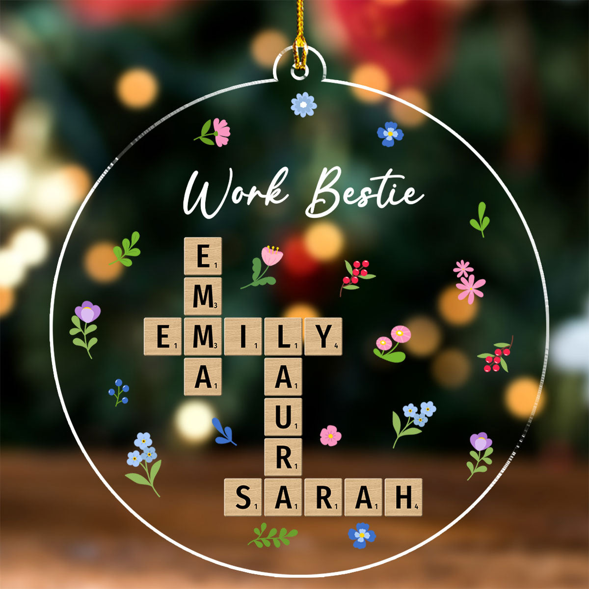 Besties Coworker Crossword Art - Personalized Custom Acrylic Ornament