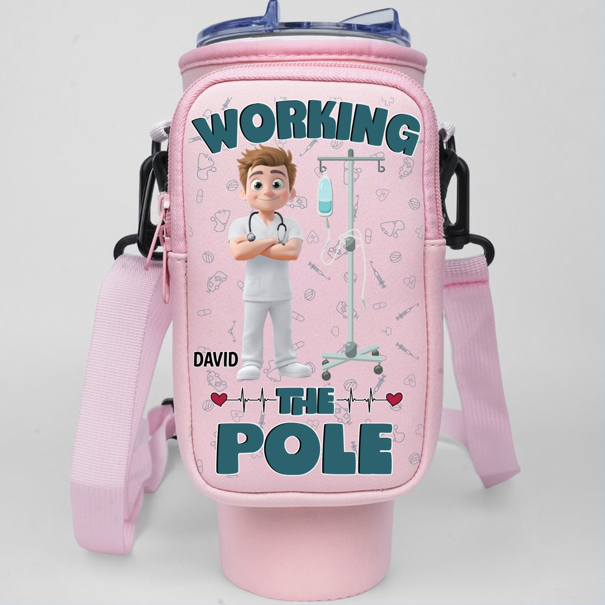 Working The Pole With Care - Personalized Custom Water Bottle Carrier Bag