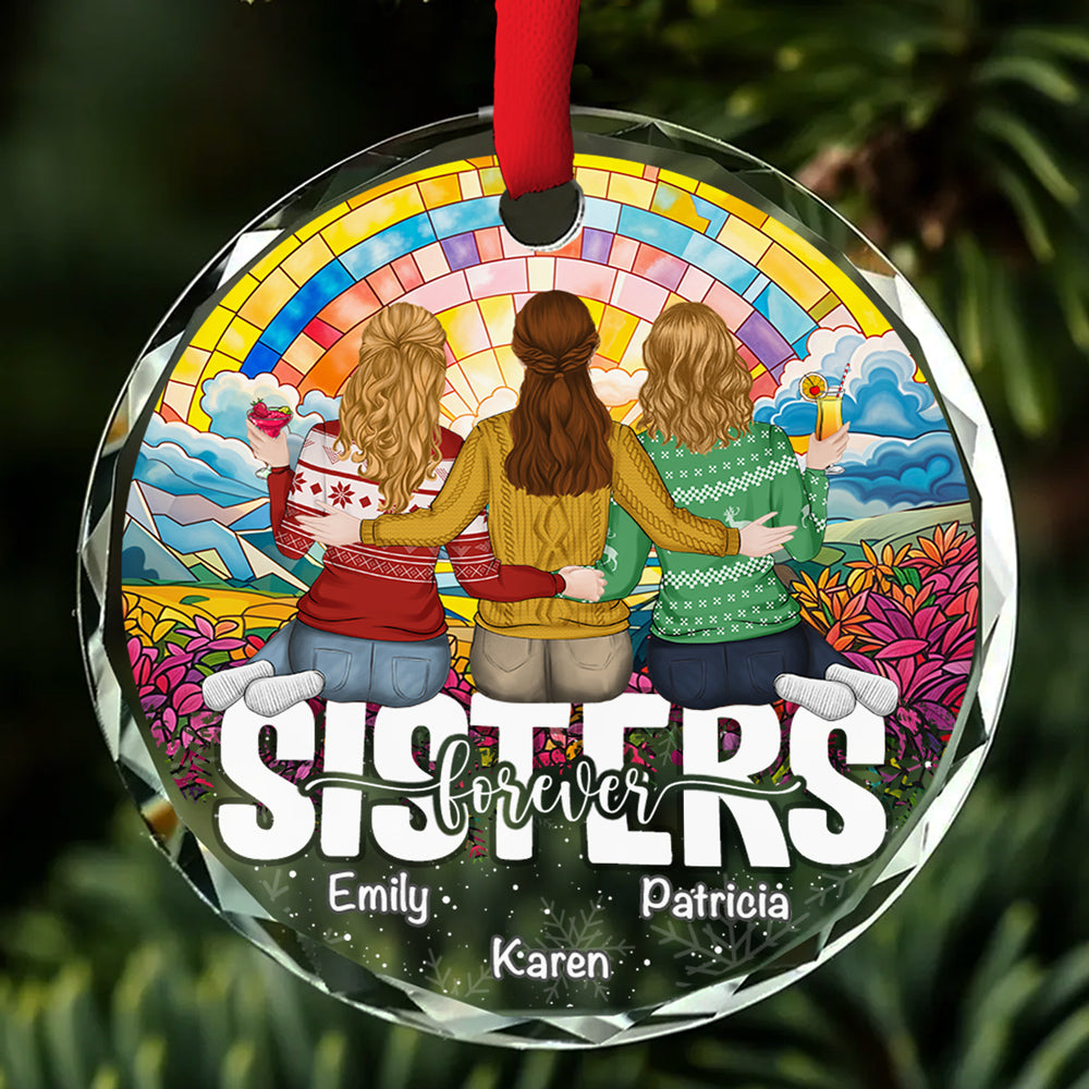 Besties Sitting Christmas - Personalized Custom Glass Ornament