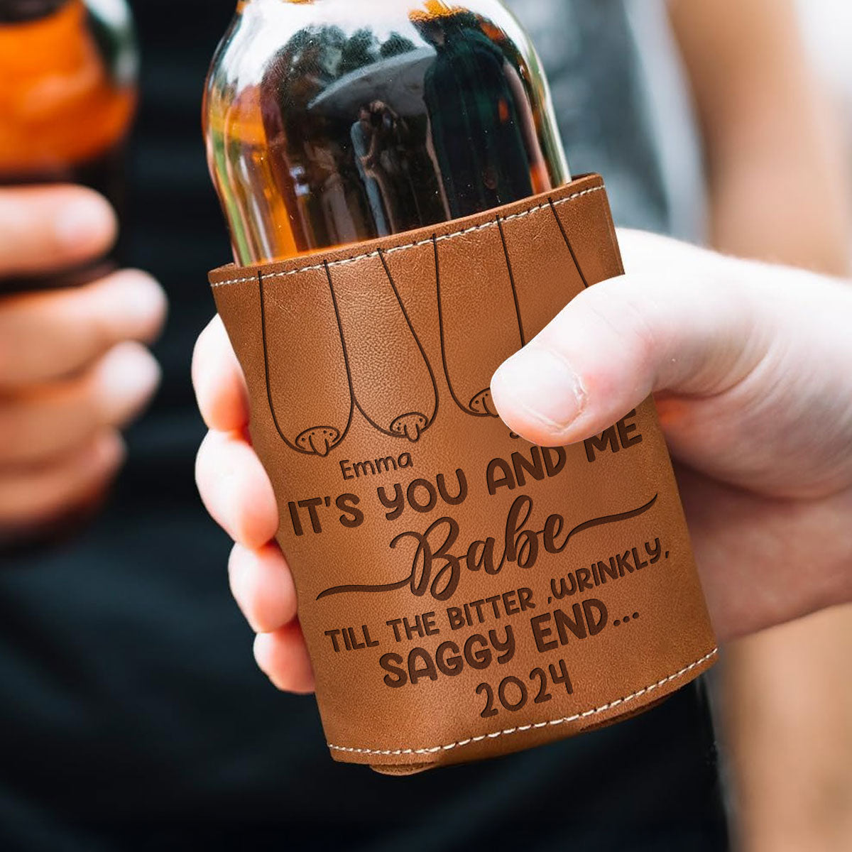 It's You And Me - Personalized Custom Engraved Leather Can Cooler Holder