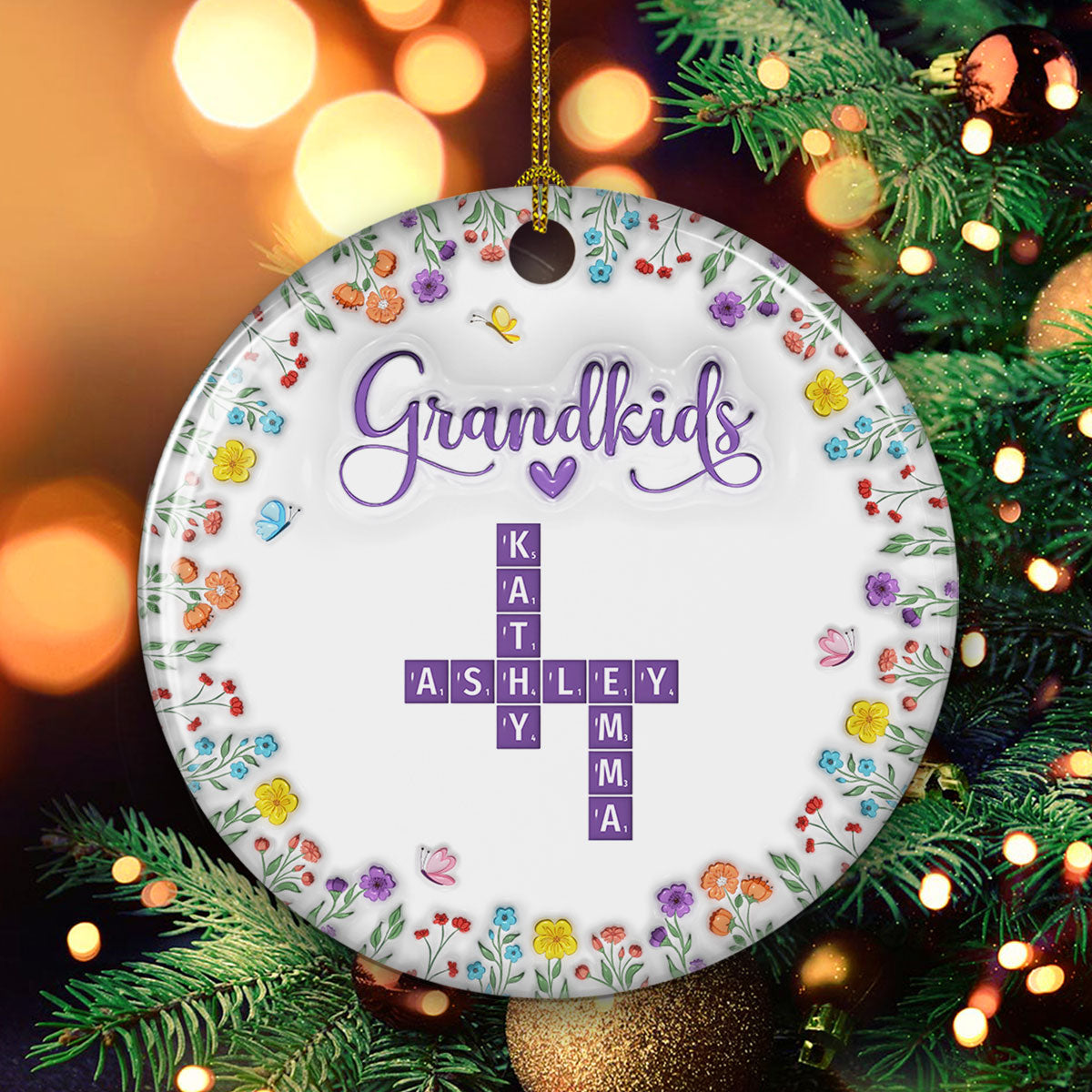 Love My Grandkids Crossword - Personalized Custom 3D Inflated Effect Ceramic Ornament