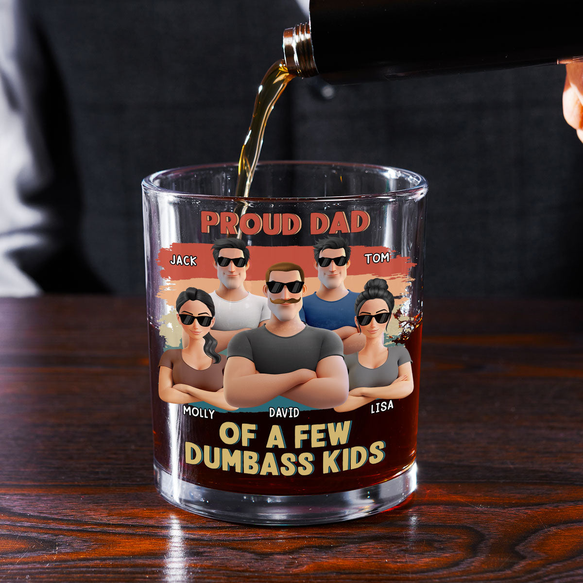 Proud Dad Of A Few Crazy Kids - Personalized Custom Whiskey Glass