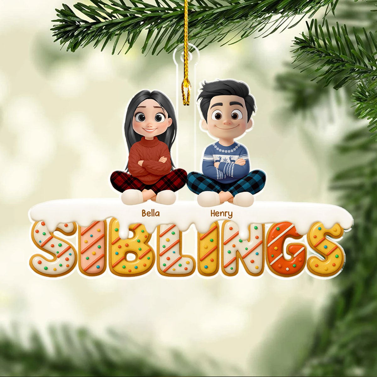 Siblings Forever Version 2 - Personalized Custom Acrylic Ornament