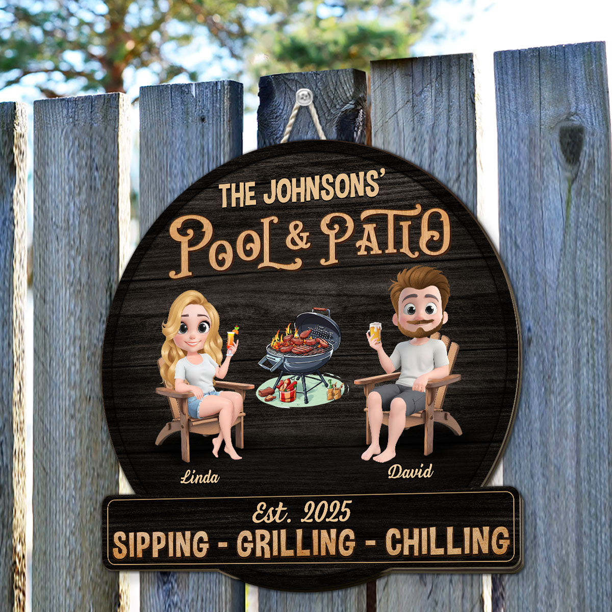At Pool And Patio - Personalized Custom Wood Sign