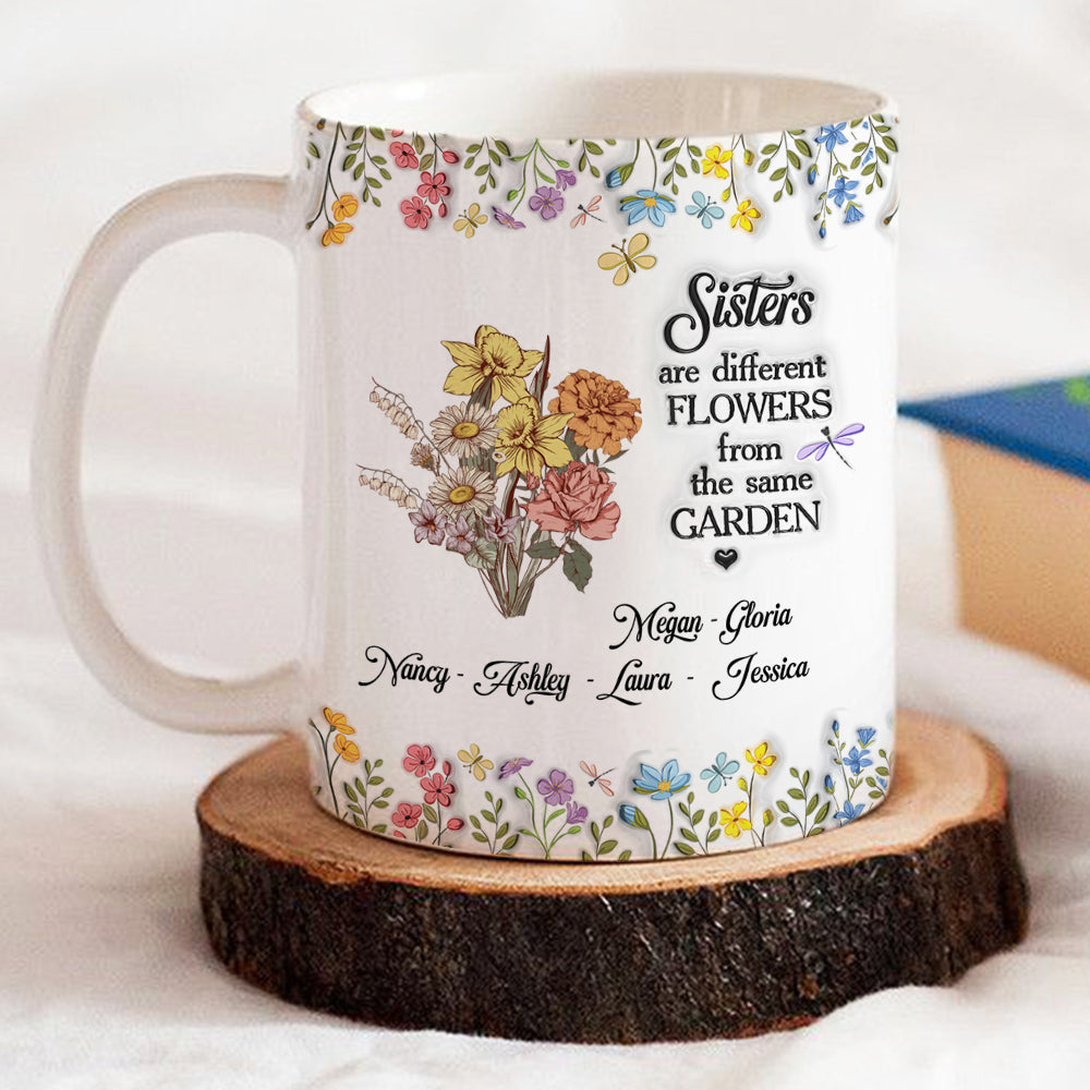 Floral Sisters Forever - Personalized Custom 3D Inflated Effect Coffee Mug