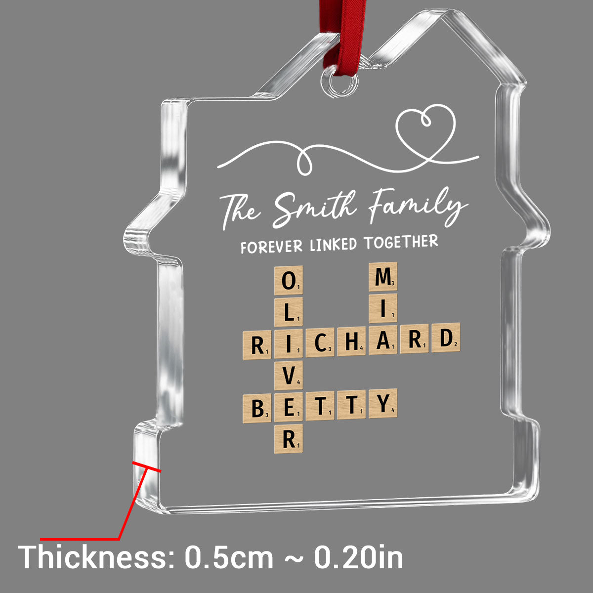 Family Hearts Forever Linked Together - Personalized Custom House Shaped Glass Ornament