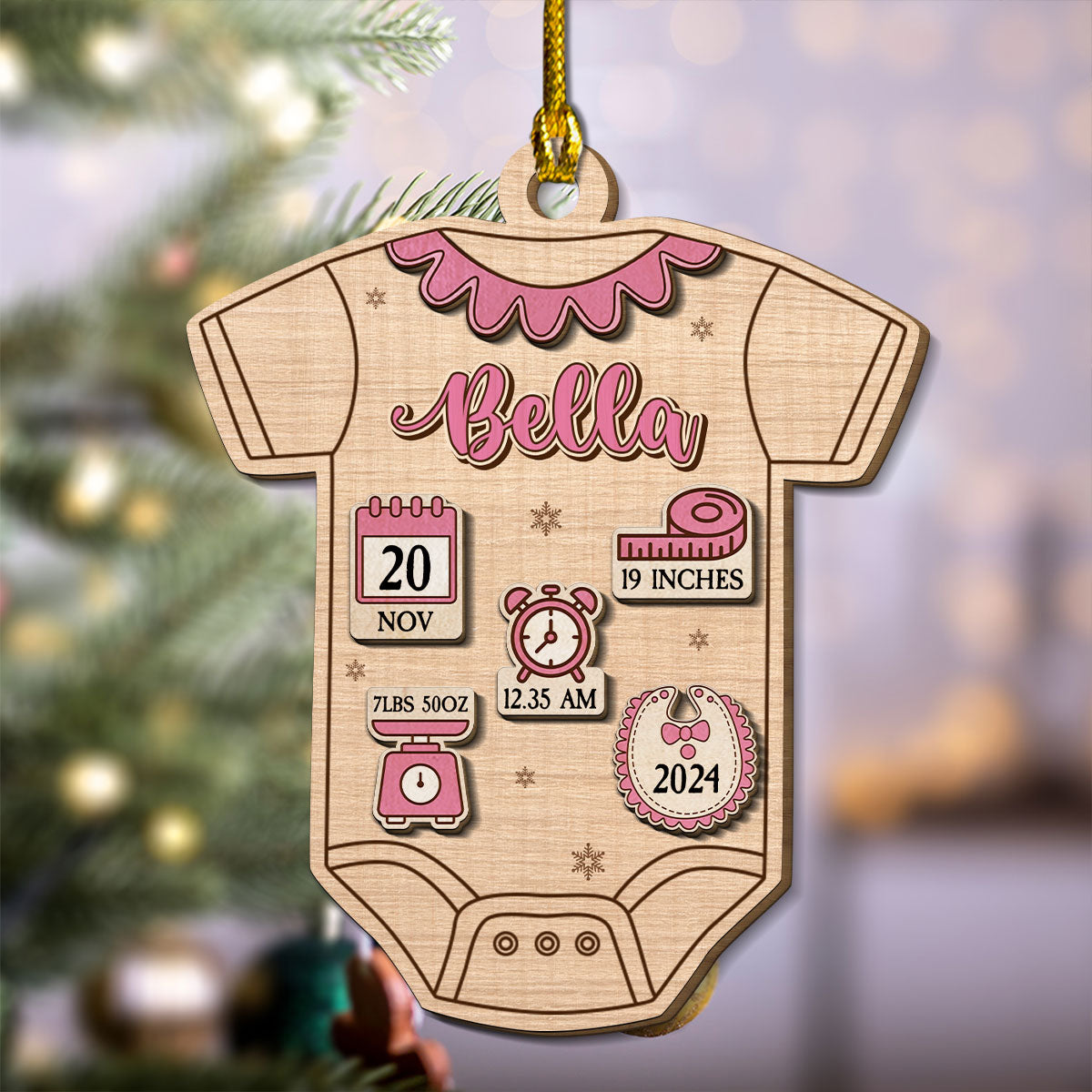 Baby First Christmas - Personalized Custom Freeshape 2-Layered Wood Ornament