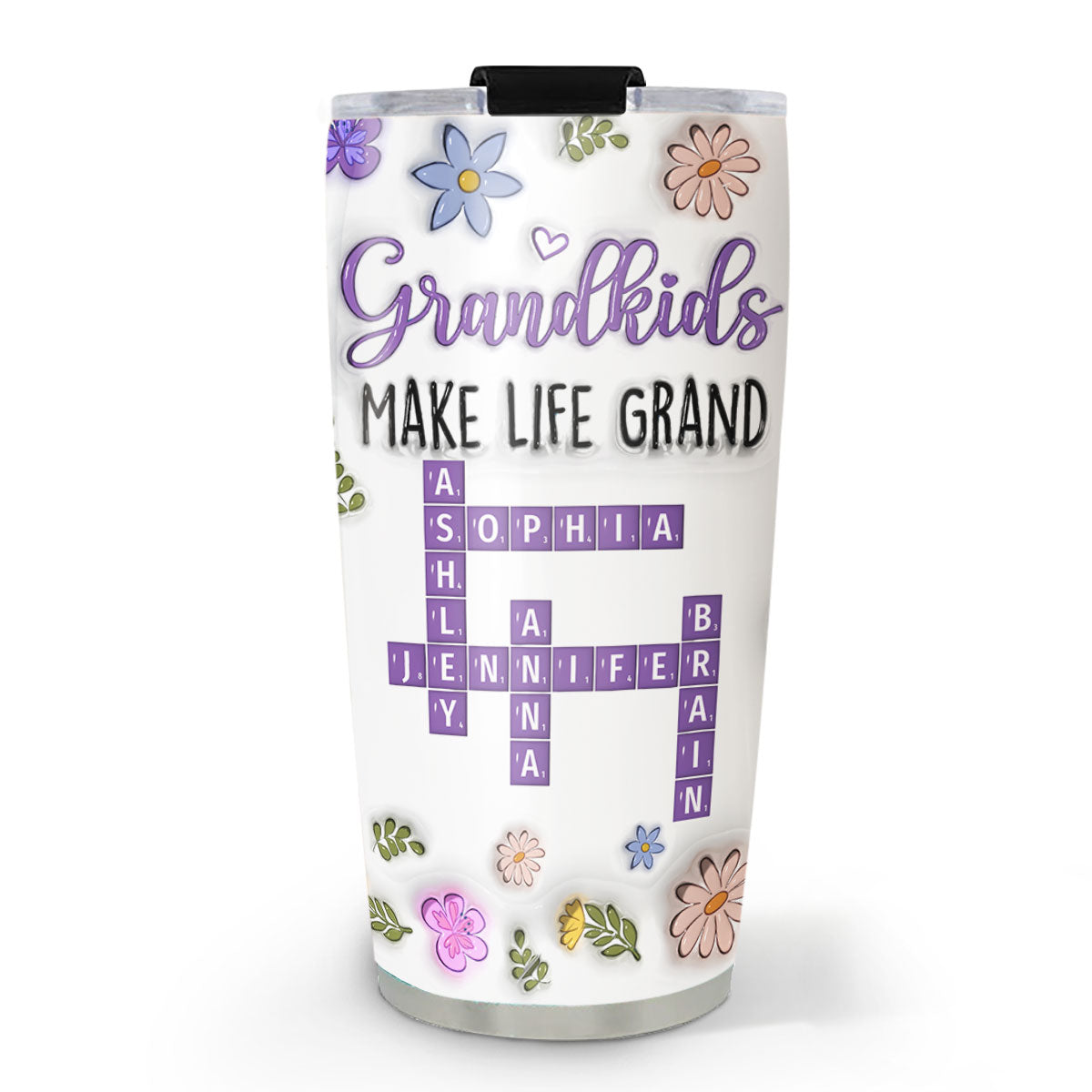 Grandkids Make Life Grand Crossword Puzzle - Personalized Custom 3D Inflated Effect Tumbler