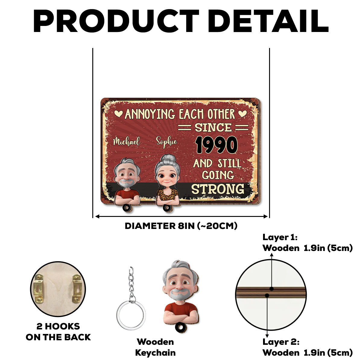 Annoying Each Other - Personalized Custom Wooden Key Holder With Keychain