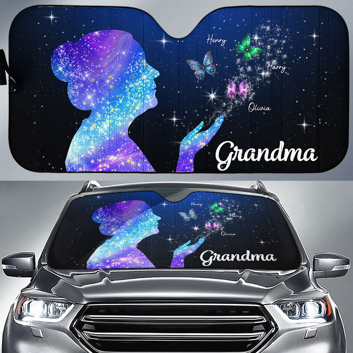 Grandma And Kids Beautiful - Personalized Custom Car Sunshade