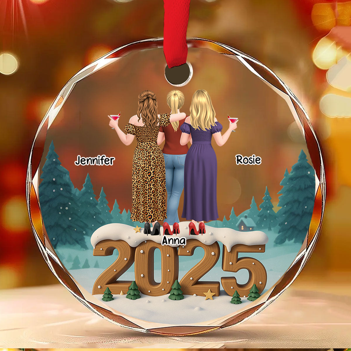 Bestie Forever Onwards - Personalized Custom 3D Effect Glass Ornament
