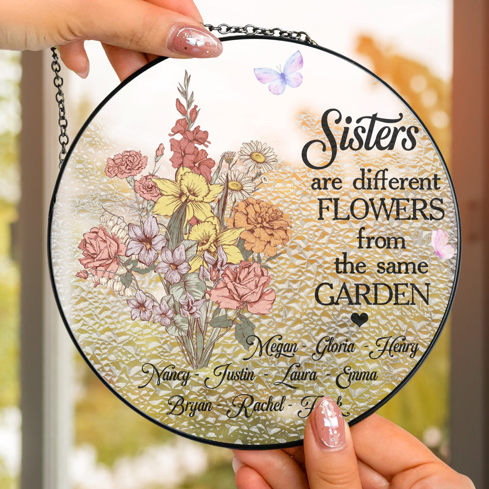 Floral Sisters Forever - Personalized Custom Window Hanging Suncatcher
