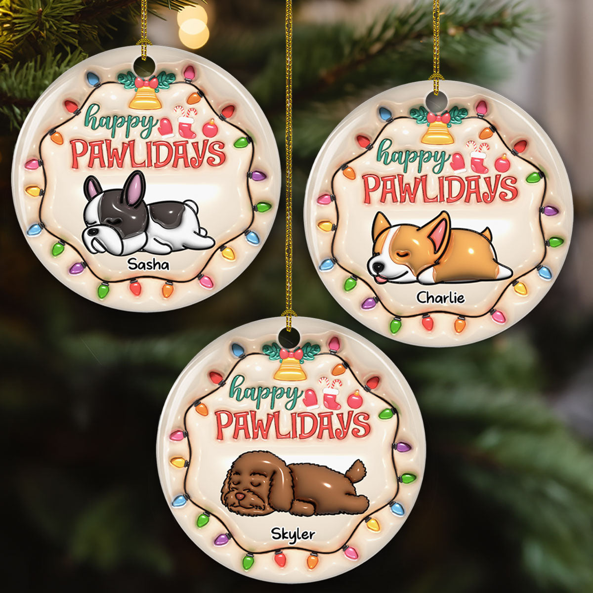 Happy Pawlidays - Personalized Custom 3D Inflated Effect Ceramic Ornament