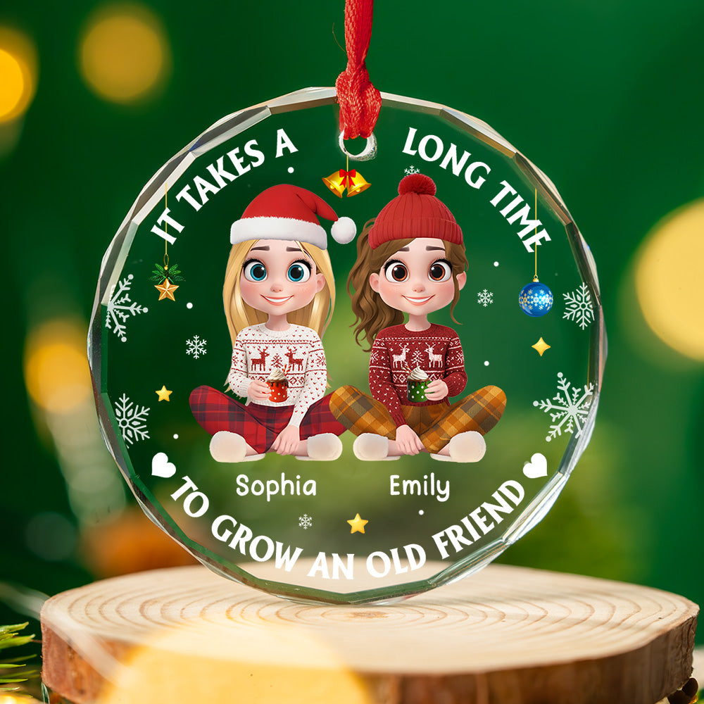 It Takes A Long Time To Grow An Old Friend Cartoonize - Personalized Custom Glass Ornament