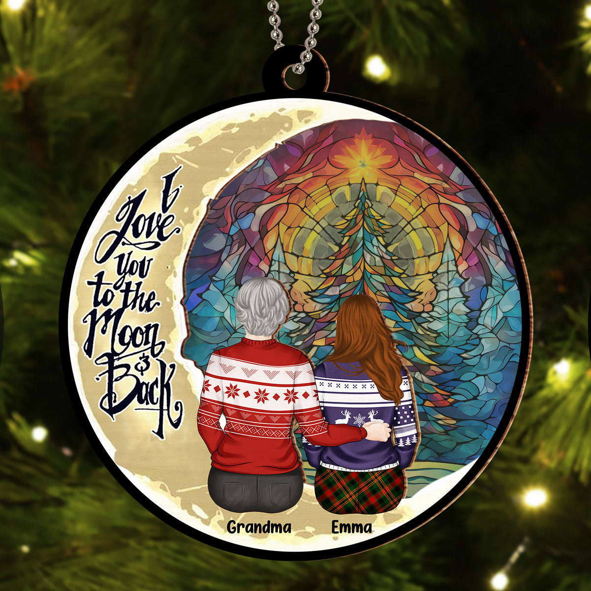 Grandma Grandkid To The Moon - Personalized Custom Suncatcher Ornament