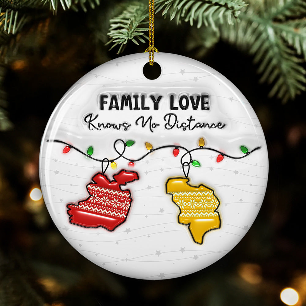 Family Love Knows No Distance EU Countries Version - Personalized Custom 3D Inflated Effect Ceramic Ornament
