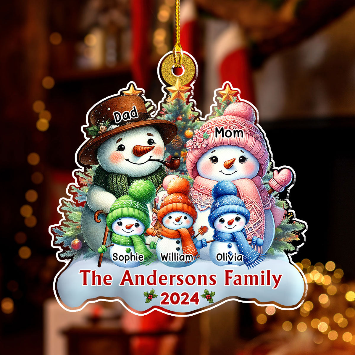 Snowman Family Version 2 - Personalized Custom Acrylic Ornament