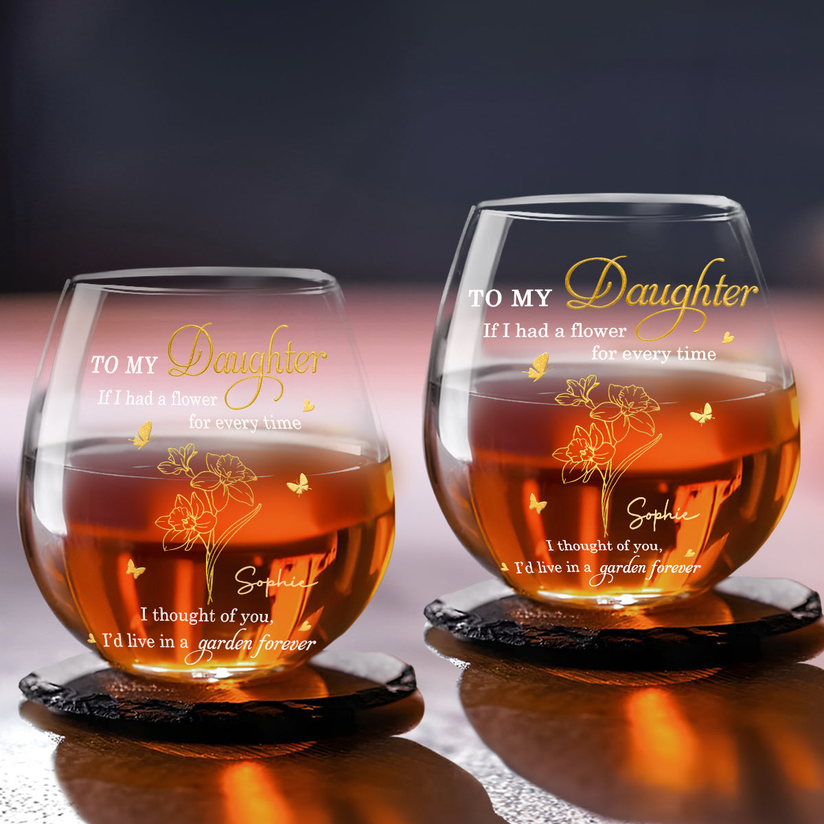 Always Thinking of You Daughter - Personalized Custom Wine Glass