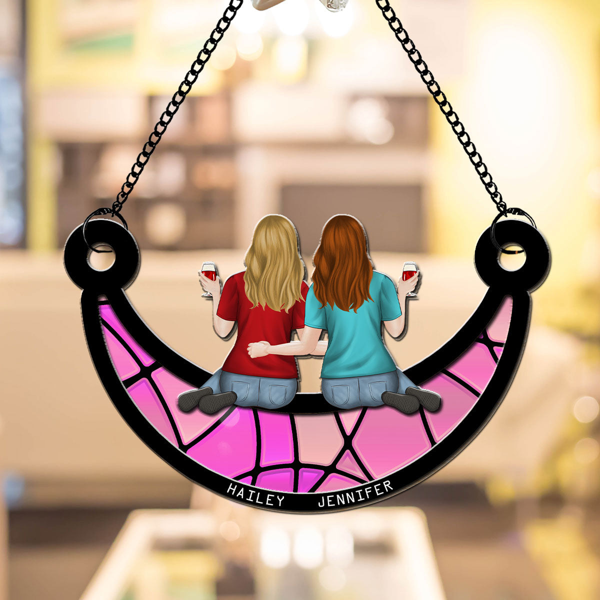 Besties Sitting On The Moon - Personalized Custom Suncatcher
