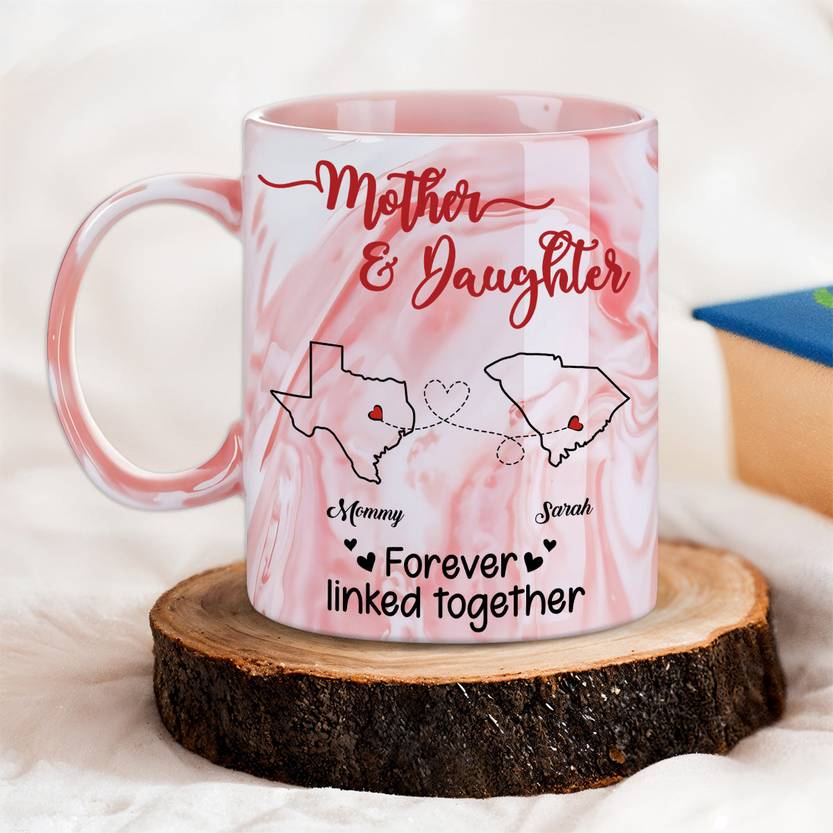 Forever Linked Together - Personalized Custom Pink Marble Mug