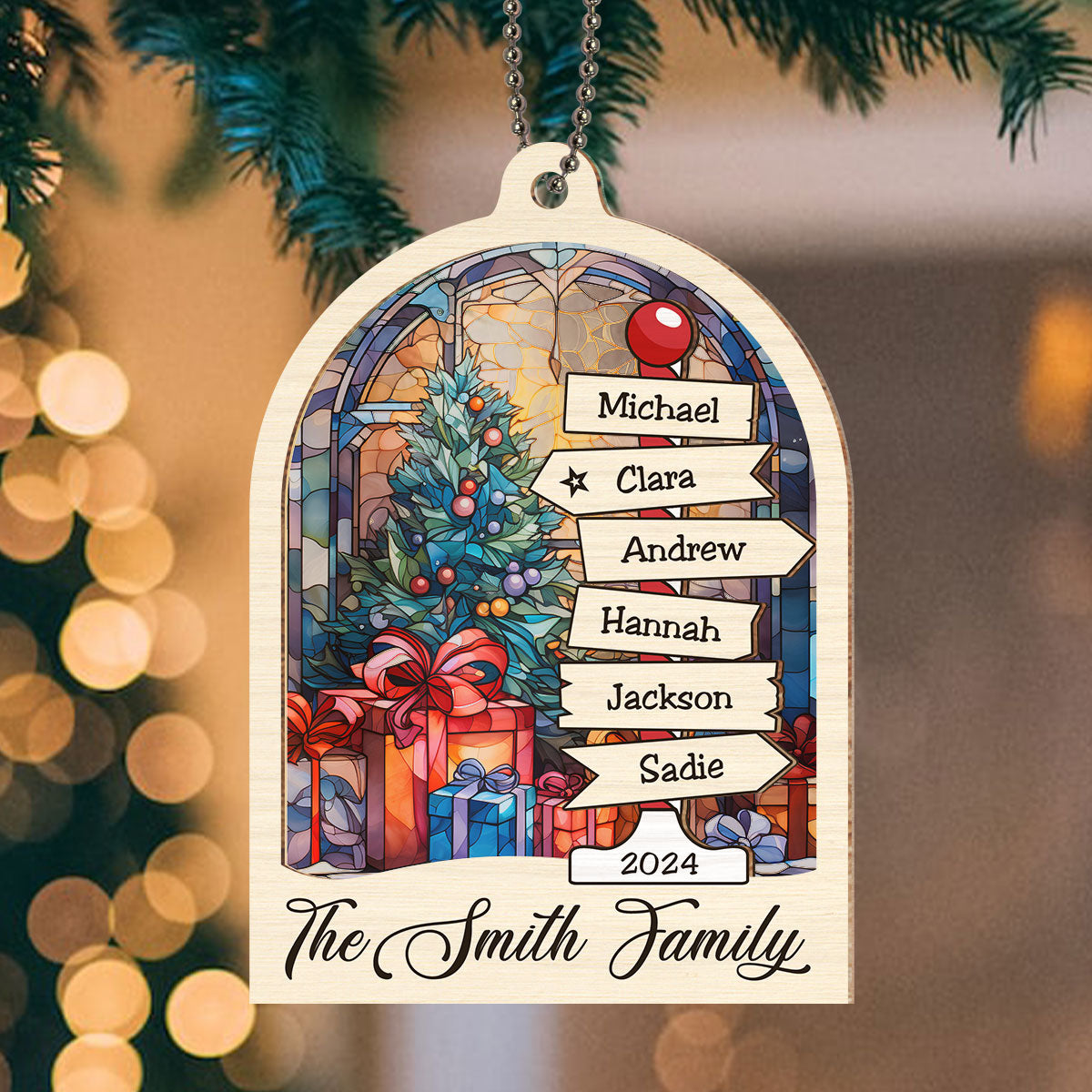 Family Sign Christmas - Personalized Custom Suncatcher Ornament