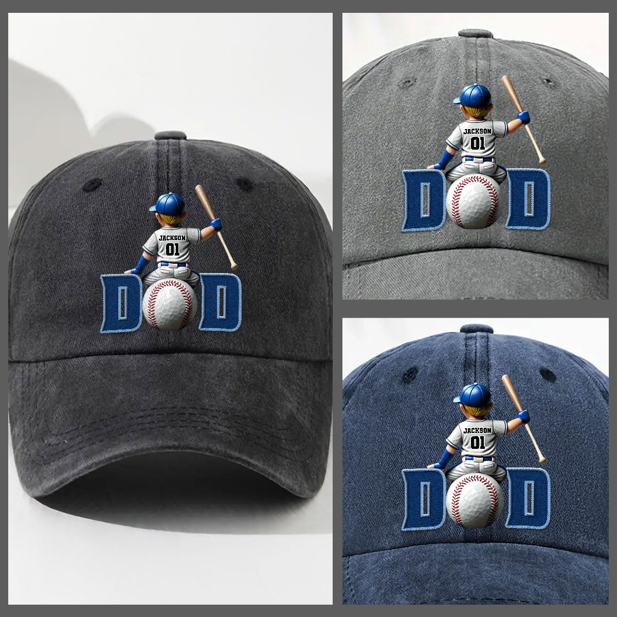 Proud Baseball Dad - Personalized Custom Vintage Washed Denim Cap