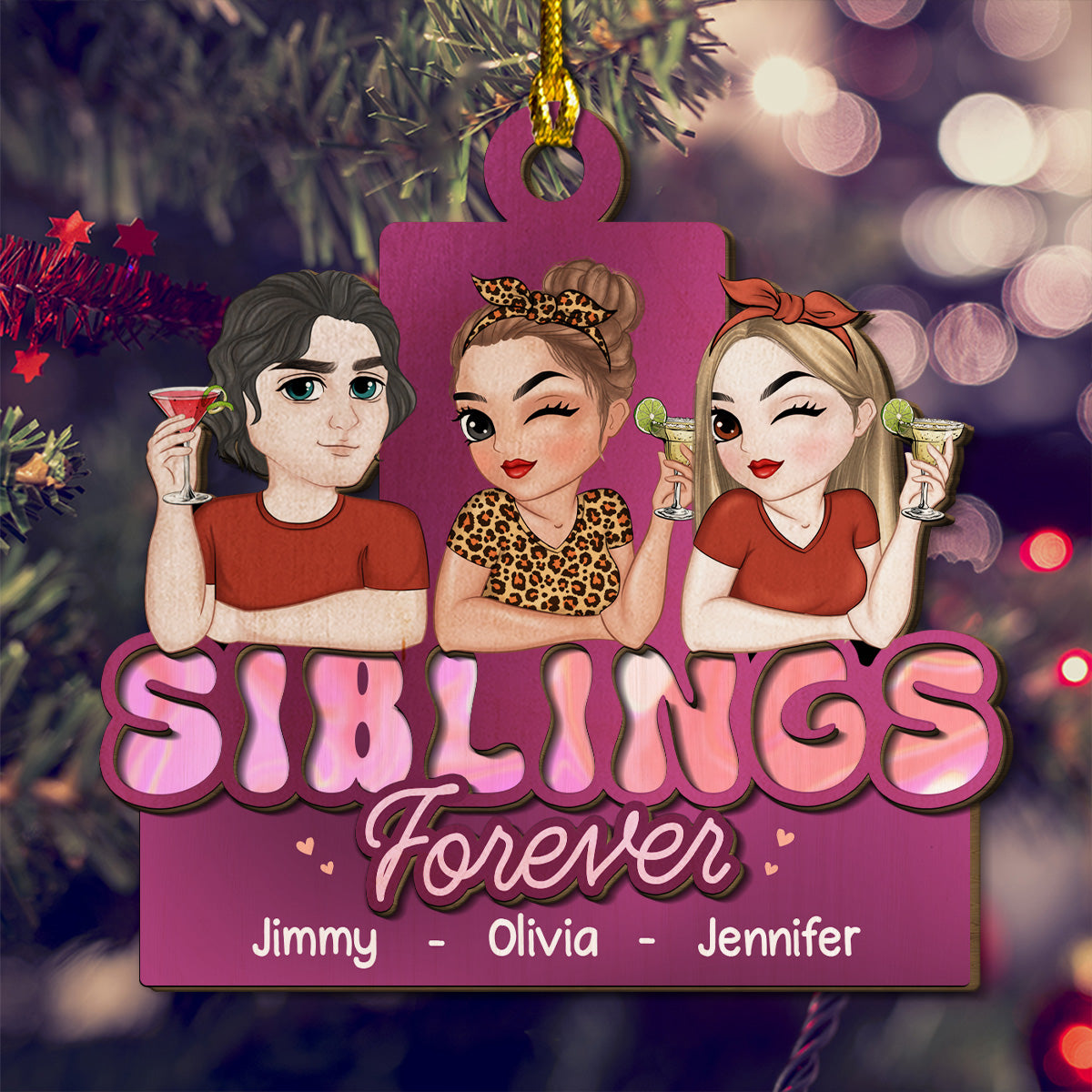 Siblings Forever - Personalized Custom 2-Layered Wood Ornament