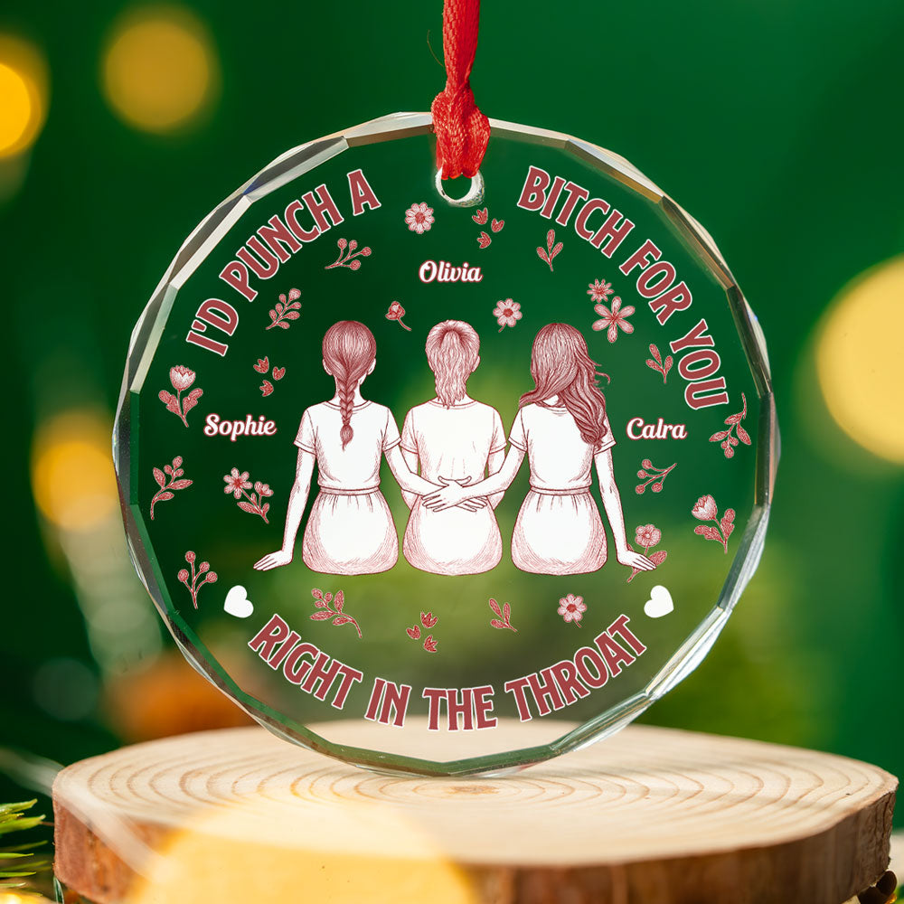 Punch Bitch Besties Blue Toile - Personalized Custom Glass Ornament