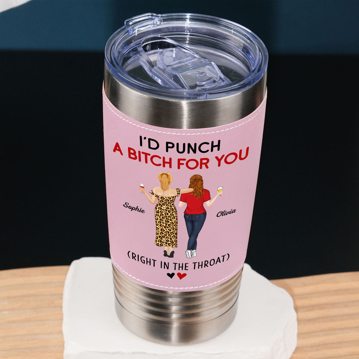 Punch For You - Personalized Custom Pink Leather Tumbler