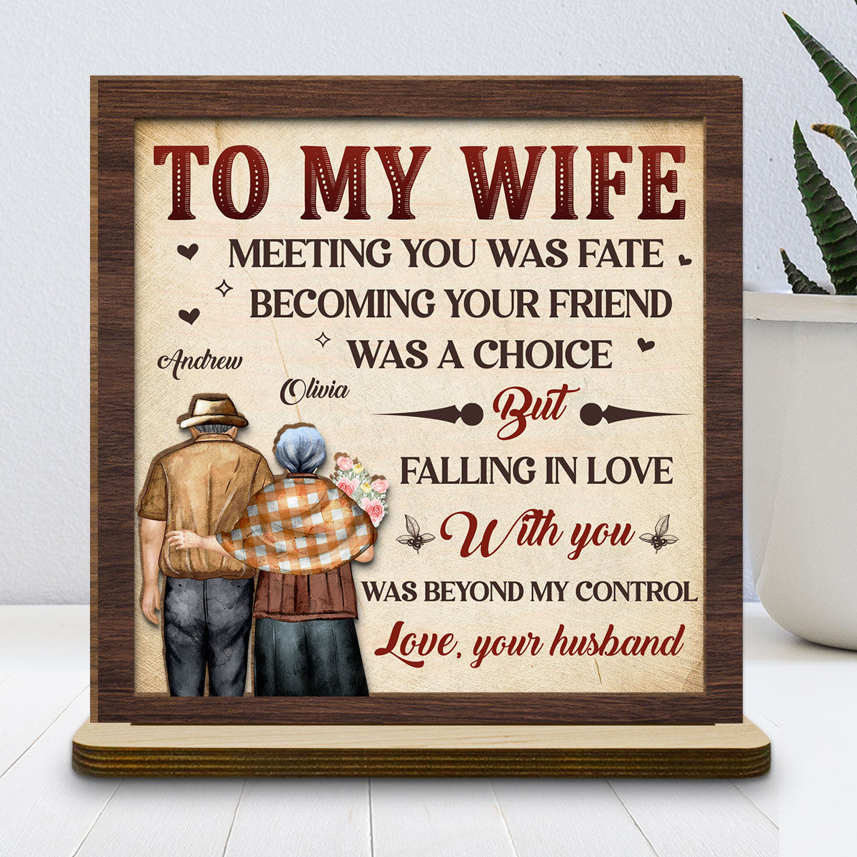 Fall In Love - Personalized Custom 2-Layer Wood Plaque With Flat Base