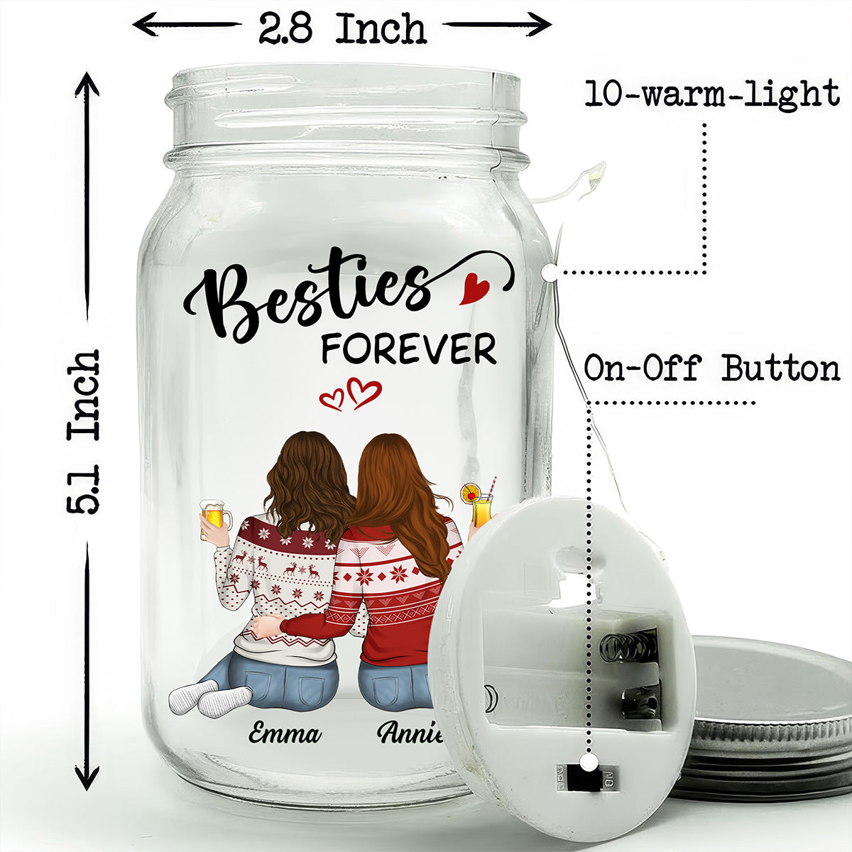 Besties Forever - Personalized Custom Mason Jar Light