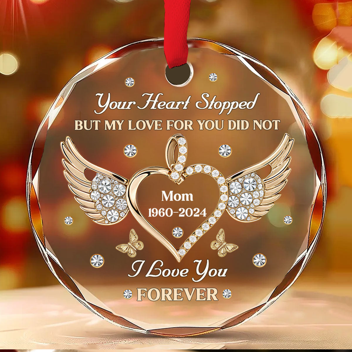My Love For You Never Stops - Personalized Custom Glass Ornament