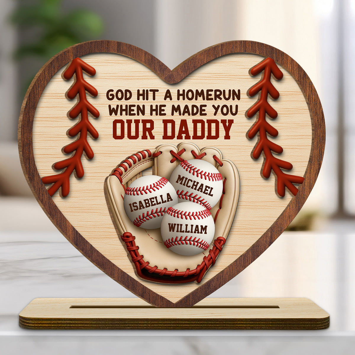 Hit A Home Run - Personalized Custom 2-Layer Wood Plaque With Flat Base
