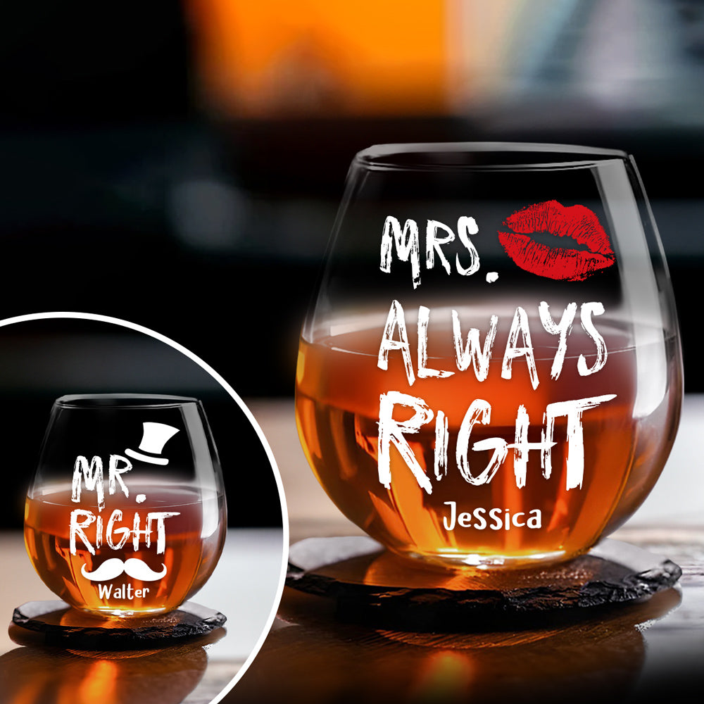 Mr And Mrs Right - Personalized Custom Wine Glass