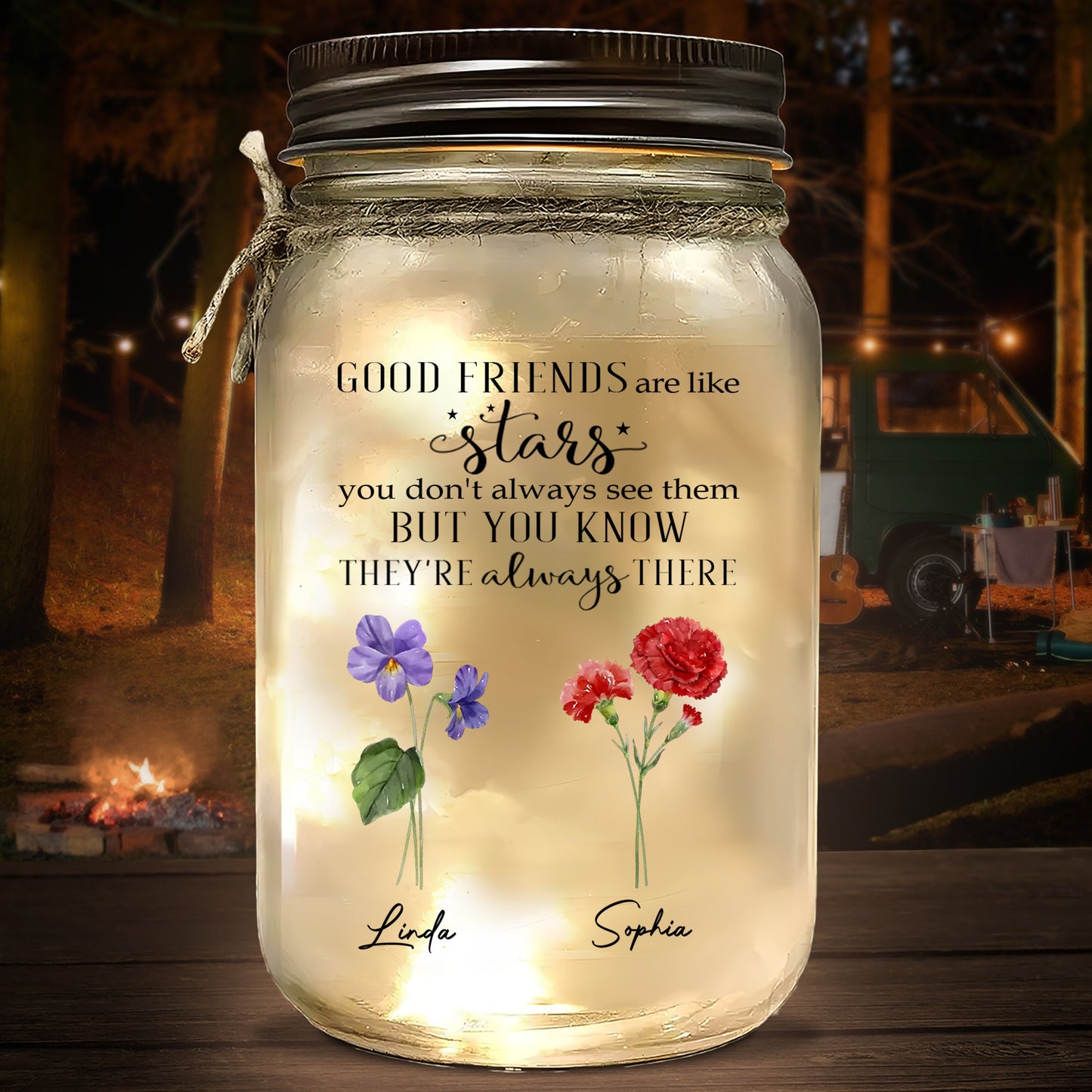 Friends Like Stars - Personalized Custom Mason Jar Light