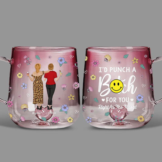 Punch Bitch Besties - Personalized Custom Pink Gradient Glass Mug