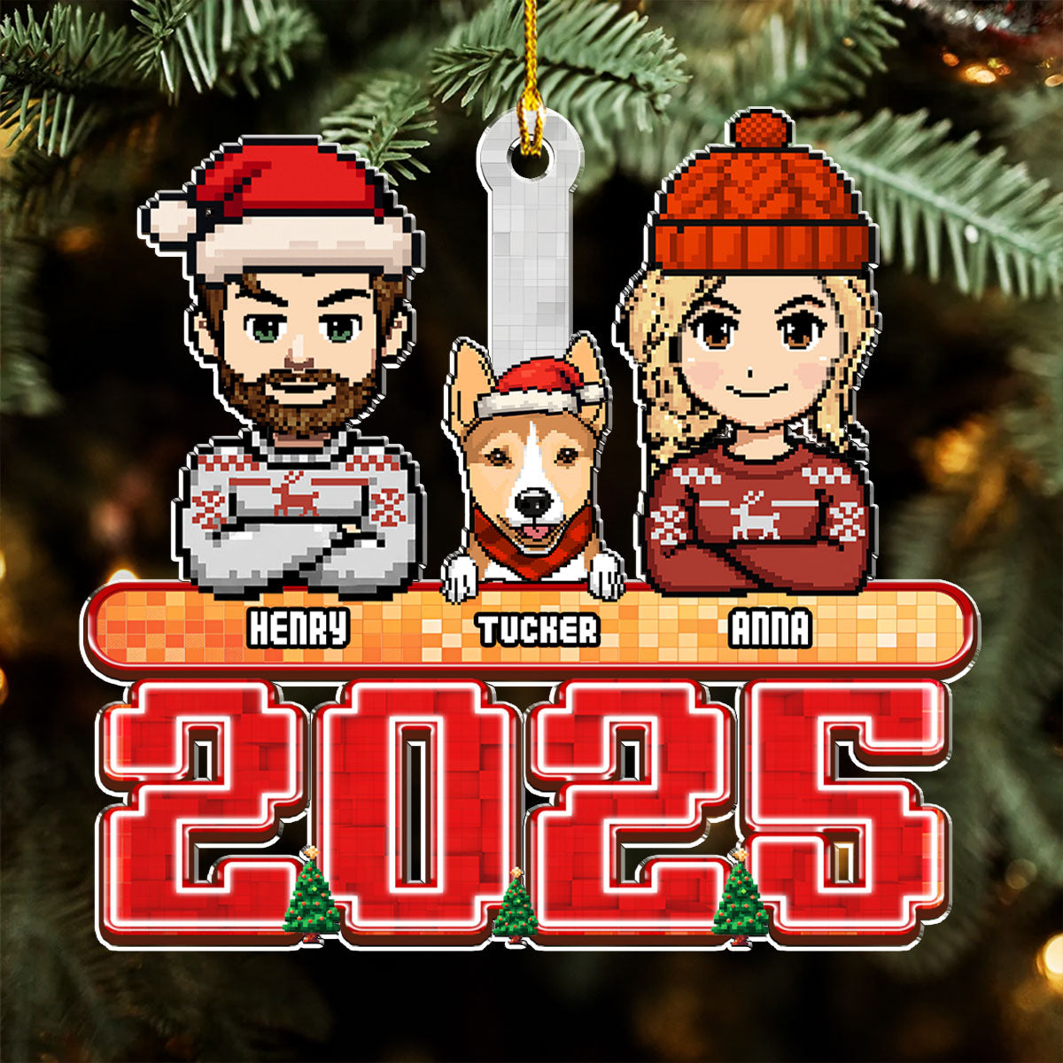 Family Pixel 2025 - Personalized Custom Acrylic Ornament